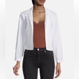 Theory Shrunken Linen-Blend Jacket L Optic White Cropped - size P